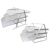 Лоток горизонтальный тройной металлический, серебро W2014