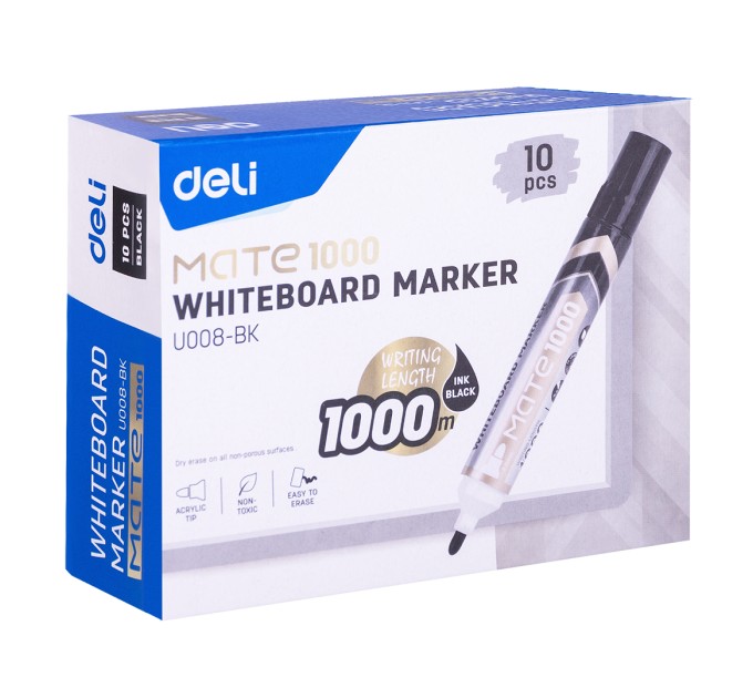 Маркер для доски Deli, черный, 1000 метров U008-BК
