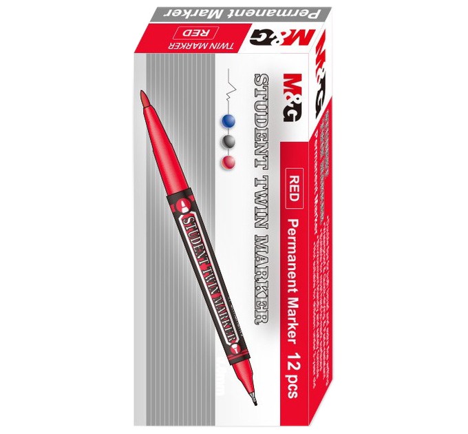 Маркер перманентный двусторонний красный, TWIN APMV7471