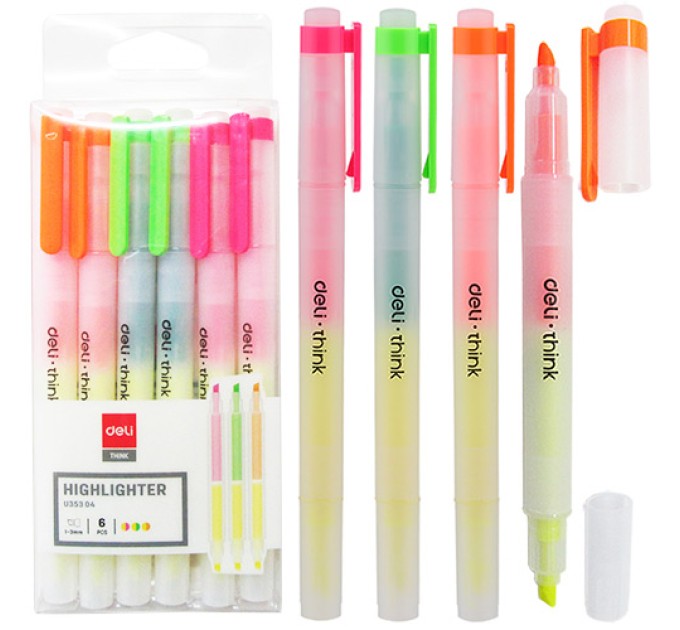 Набор маркеров текстовыделителей двусторонних Think, 6 шт U35304