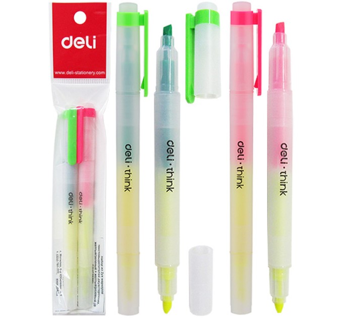 Набор маркеров текстовыделителей двухсторонних, 2 шт 35304UБЛЖЗ/ЖРbl