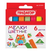 Мелки 6 шт, цветные, ПИФАГОР 221979
