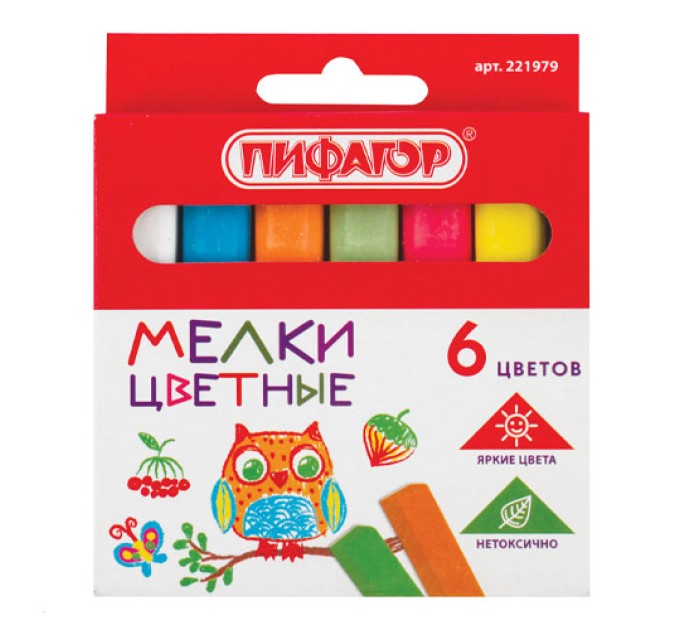 Мелки 6 шт, цветные, ПИФАГОР 221979