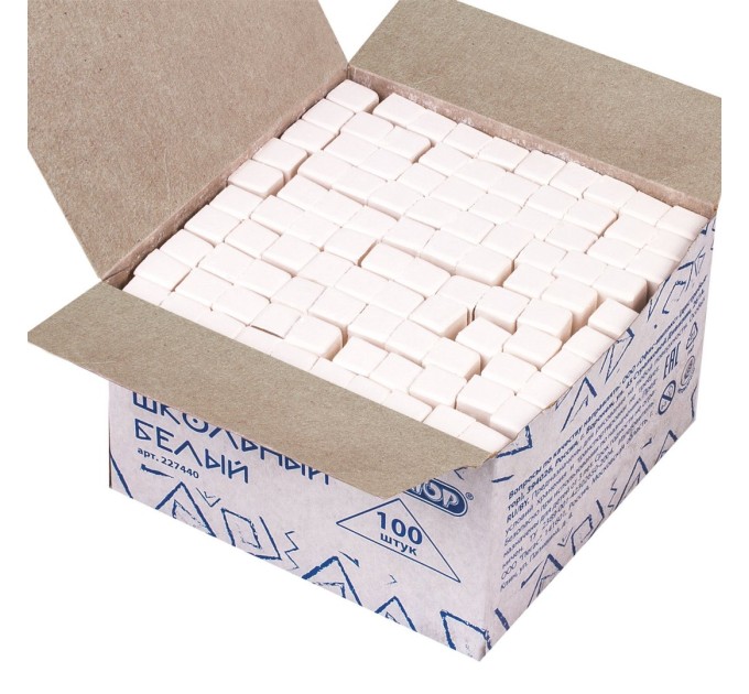 Мел штучный, белый, 100 шт, квадратный, картонная коробка 227440