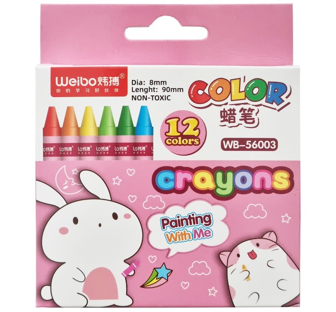 Мелки восковые 12 цветов WB-56003