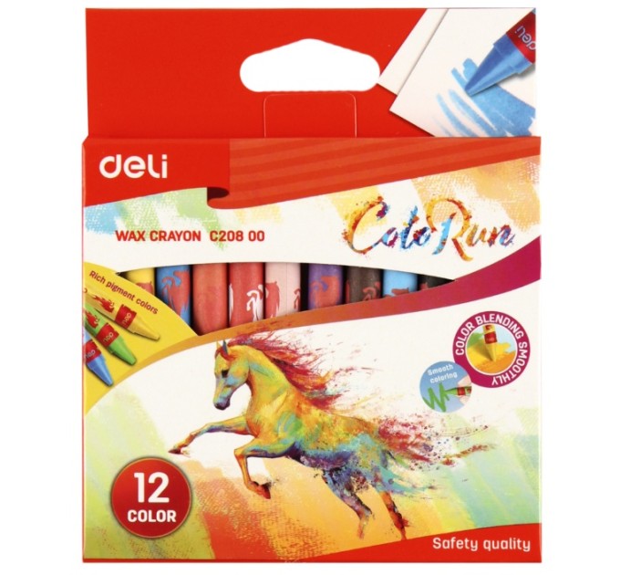 Мелки восковые 12 цветов (D=8 mm), «COLOR RUN» C20800