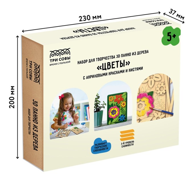 Панно из дерева 3D, с акриловыми красками и кистями «Цветы» 3D_41945