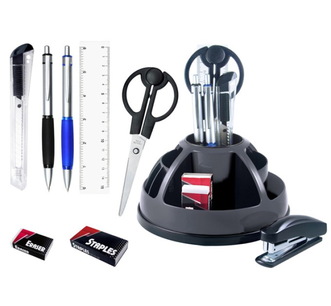 Набор канцелярский 8 предметов, вращающийся, черно-серый S-899/31