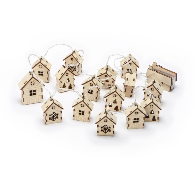 Елочная гирлянда с лампочками Зимняя сказка деревянная