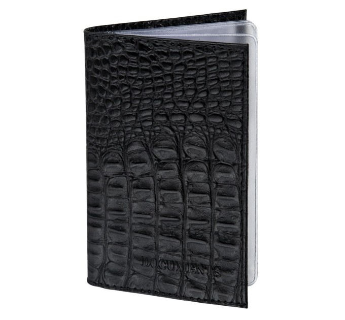 Обложка для автодокументов, натуральная кожа кайман, без тиснения, черная 238189