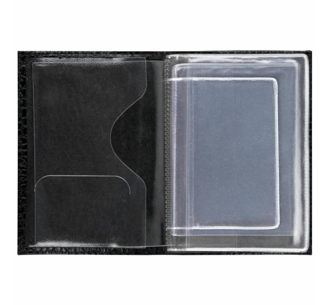 Обложка для автодокументов, натуральная кожа кайман, без тиснения, черная 238189