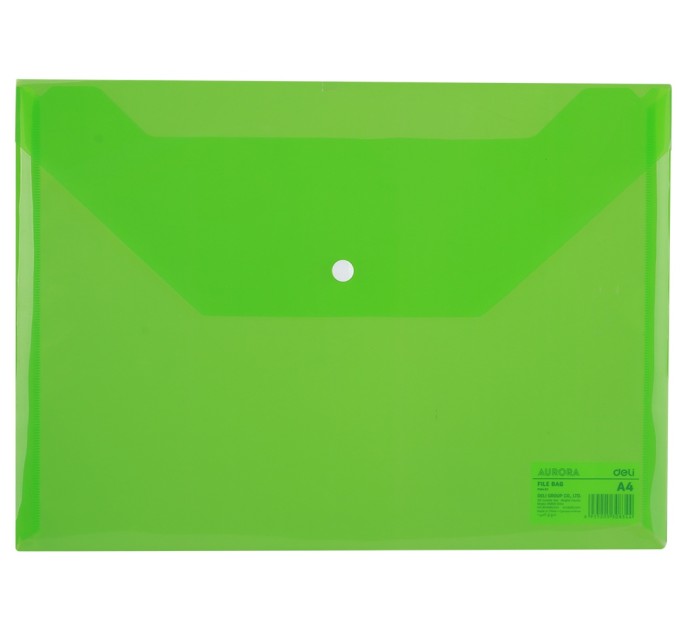 Папка конверт А4 на кнопке, прозрачная зеленая F10452