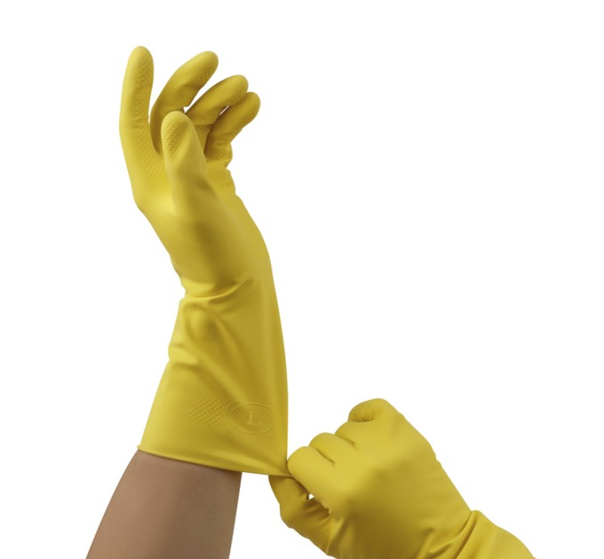 Перчатки резиновые хозяйственные OfficeClean «ЛЮКС», р. L, хлопчатобумажное напыление, плотные 337389