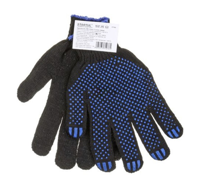 Перчатки х/б с ПВХ Точка «STARTUL», черные ST7502