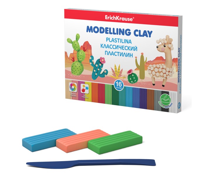 Пластилин 16 цветов/288 г, со стеком, «Классический», ErichKrause® 50549