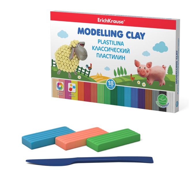 Пластилин 18 цветов/324 г, со стеком, «Классический», ErichKrause® 50550