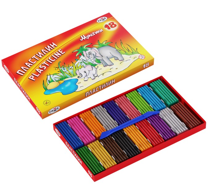 Пластилин 18 цветов/360 г, со стеком, «Мультики» 280028