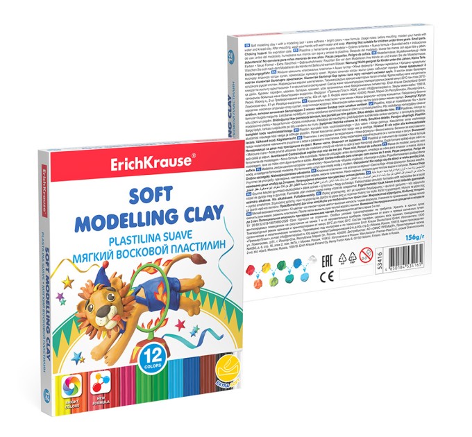 Пластилин 12 цветов/156 г, со стеком, восковой, мягкий, ErichKrause® 53416
