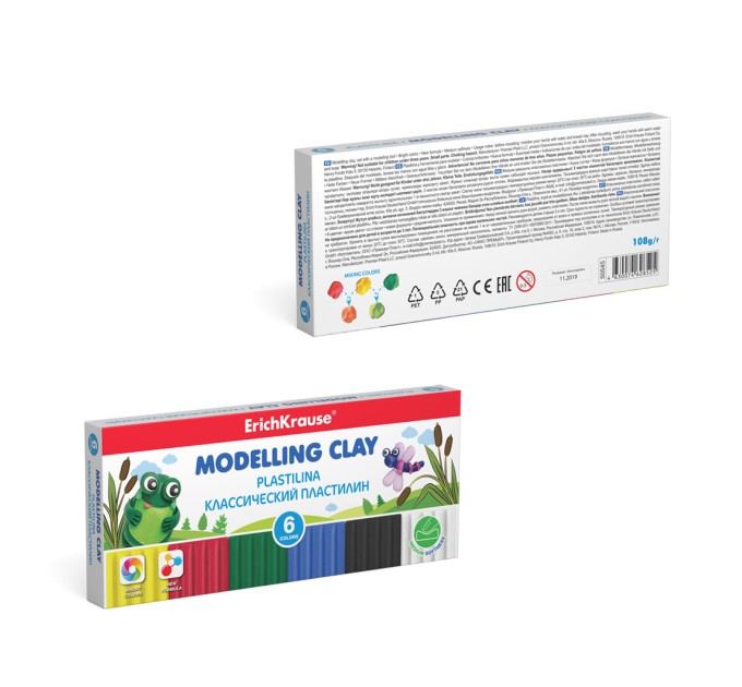 Пластилин 6 цветов/108 г, со стеком, «Классический», ErichKrause® 50545
