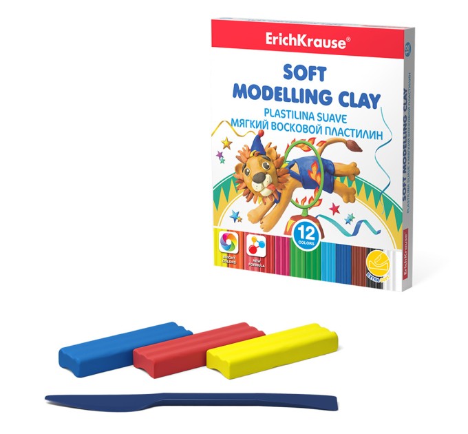 Пластилин 12 цветов/156 г, со стеком, восковой, мягкий, ErichKrause® 53416
