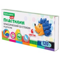 Пластилин 6 цветов/120 г, BRAUBERG KIDS 106435
