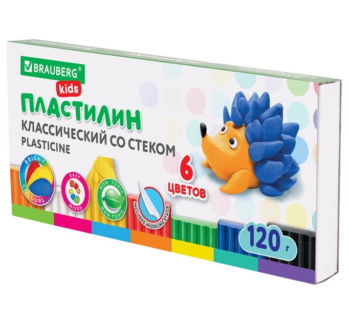 Пластилин 6 цветов/120 г, BRAUBERG KIDS 106435