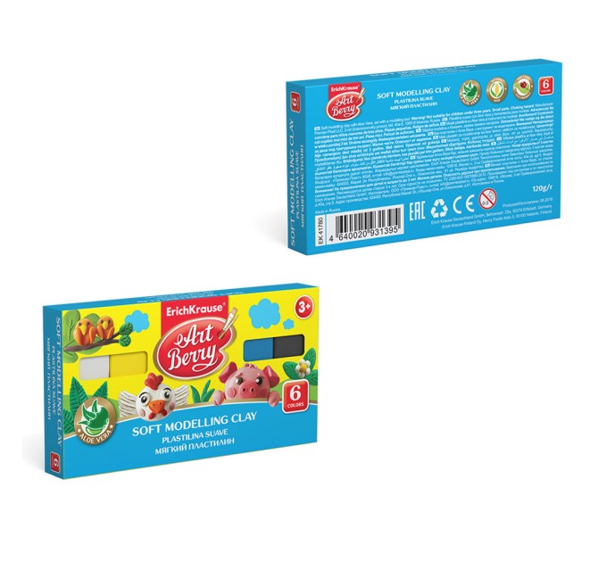Пластилин 6 цветов/120 г, со стеком, мягкий, ArtBerry® с Алоэ Вера 41780