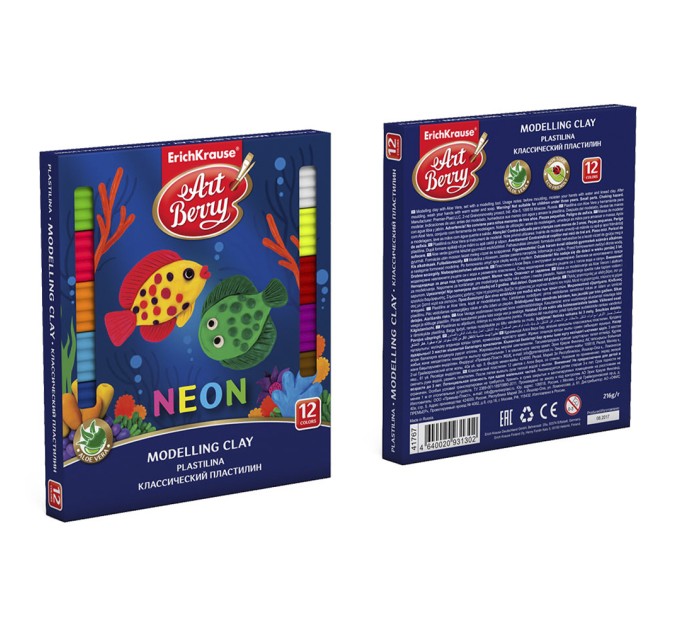 Пластилин 12 цветов/216 г, со стеком, NEON, ArtBerry® с Алоэ Вера 41767