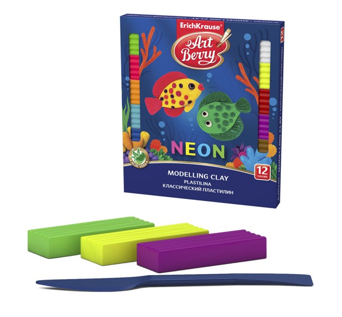 Пластилин 12 цветов/216 г, со стеком, NEON, ArtBerry® с Алоэ Вера 41767