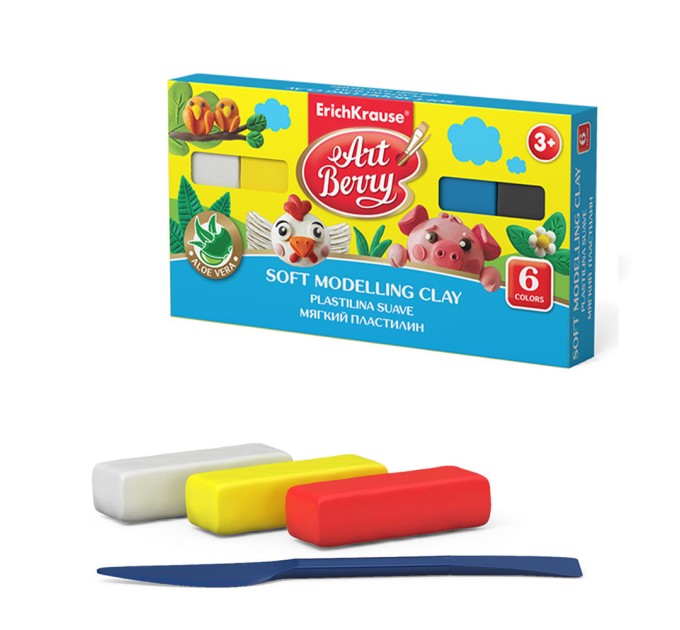Пластилин 6 цветов/120 г, со стеком, мягкий, ArtBerry® с Алоэ Вера 41780