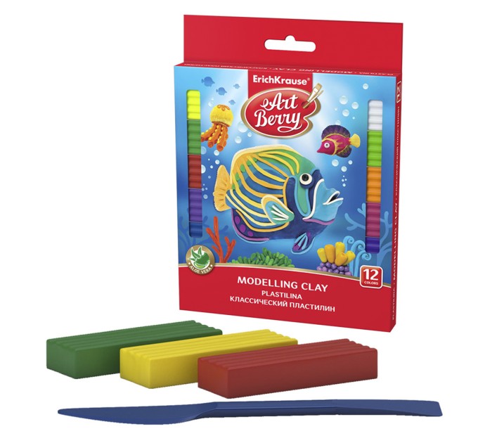 Пластилин 12 цветов/216г со стеком, ArtBerry® с Алоэ Вера, (картон с Европодвесом) 46159