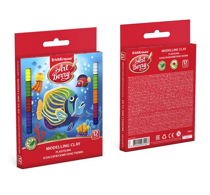 Пластилин 12 цветов/216г со стеком, ArtBerry® с Алоэ Вера, (картон с Европодвесом) 46159