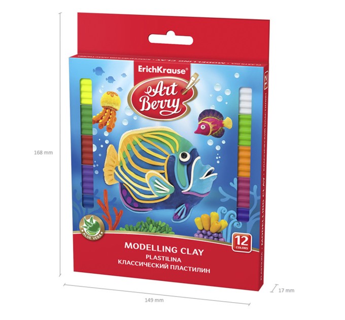 Пластилин 12 цветов/216г со стеком, ArtBerry® с Алоэ Вера, (картон с Европодвесом) 46159