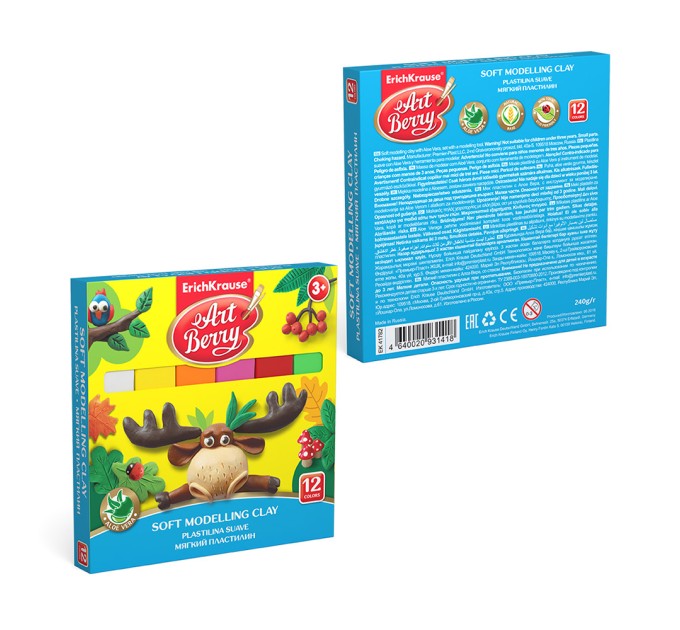 Пластилин 12 цветов/240 г, со стеком, мягкий, ArtBerry® с Алоэ Вера 41782