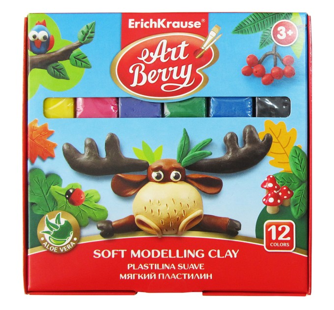 Пластилин 12 цветов/240 г, со стеком, мягкий, ArtBerry® с Алоэ Вера 41782