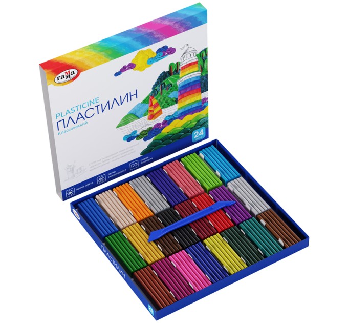 Пластилин 24 цвета/480 г., со стеком, «Классический» 281036