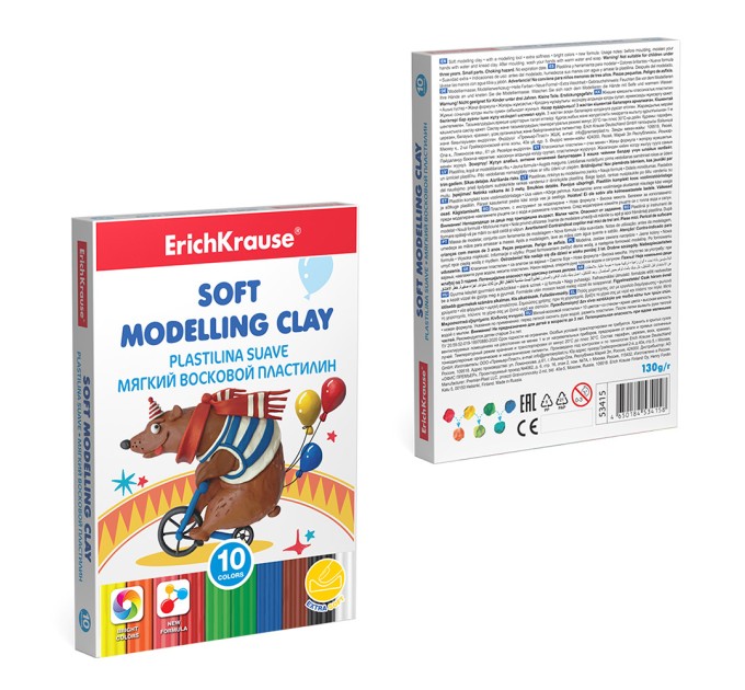 Пластилин 10 цветов/130 г, со стеком, восковой, мягкий, ErichKrause® 53415