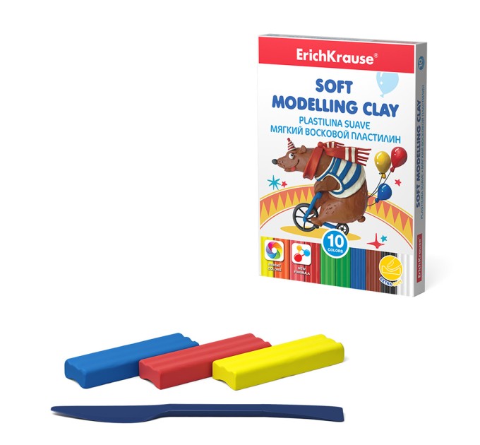 Пластилин 10 цветов/130 г, со стеком, восковой, мягкий, ErichKrause® 53415