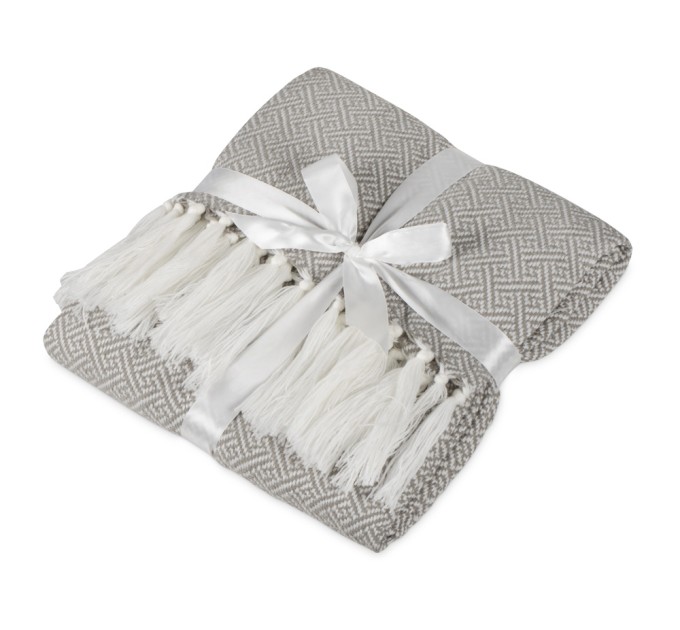 Плед акриловый с белой бахромой «Tassel»