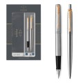 Подарочный набор из 2-х ручек Parker Jotter Stainless Steel GT перьевая+шариковая ручки 2093257