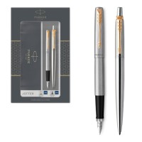 Подарочный набор из 2-х ручек Parker Jotter Stainless Steel GT перьевая+шариковая ручки 2093257