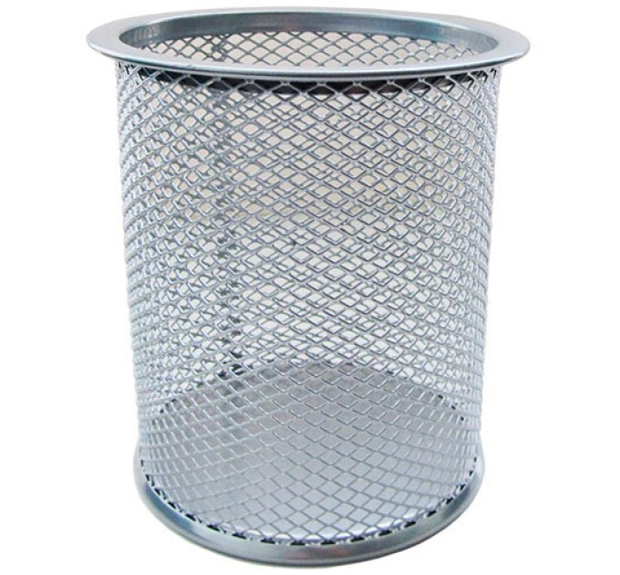 Подставка (стакан) для канцелярских принадлежностей, металлический, круглый, серебро В802А