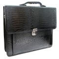 Портфель "Palermo" кожзам, кайман, черный, 3 отделения, метал. замок, с ремнем По_КЗ_674