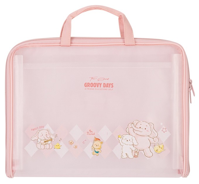 Портфель пластиковый A4, на 7 отделений, розовый, GROOVY DAYS PM305