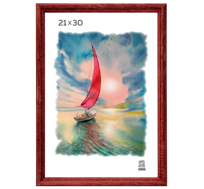 Рамка деревянная со стеклом 21х30, красное дерево 17022130