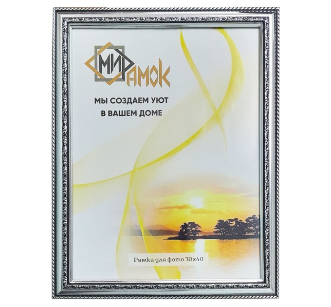 Рамка пластиковая со стеклом 30х40, серебро с двойным серебряным обрамлением 353-1237-9