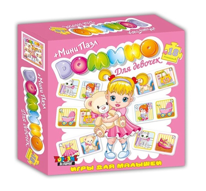 Игра настольно-печатная Домино + мини Пазл 18 элементов, «Для девочек» 00786