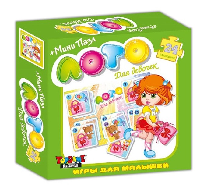 Игра настольно-печатная Лото + мини Пазл 24 элемента, «Для девочек» 00878