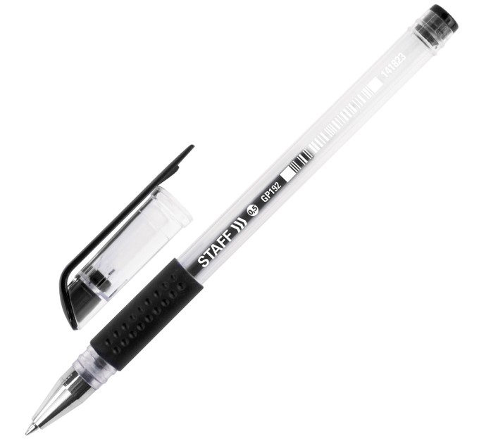 Ручка гелевая, черный стержень, 0.5 мм, резиновый держатель 141823