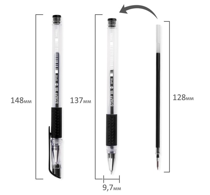 Ручка гелевая, черный стержень, 0.5 мм, резиновый держатель 141823